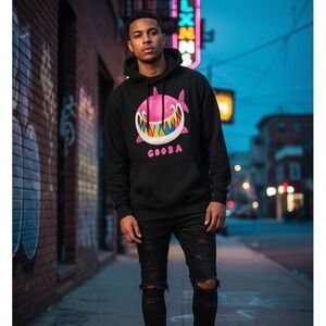 6ix9ine Takashi GOOBA Shark Graphic Hoodie Sweatshirt Mens Size S Black Pullover